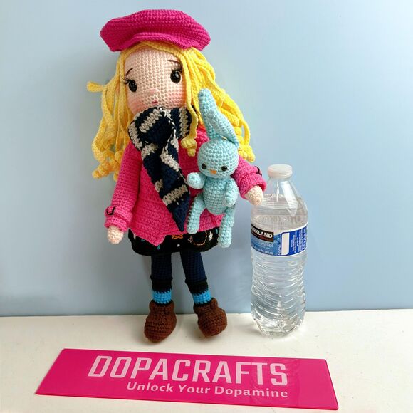 Chloé Paris Winter Crochet Doll – Handmade Girl Doll with Mini Bunny - Picture 7 of 7